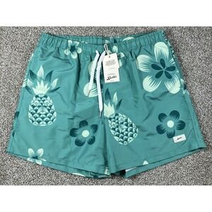 BATHER Swim Trunks Mens Large Mesh Lined Green Floral Hawaiian Print NWT